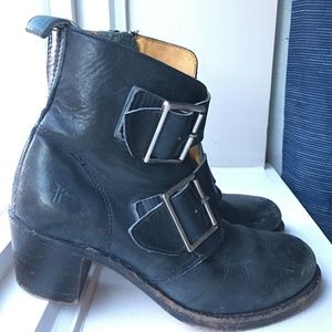 Frye Distressed Black Sabrina Double Buckle